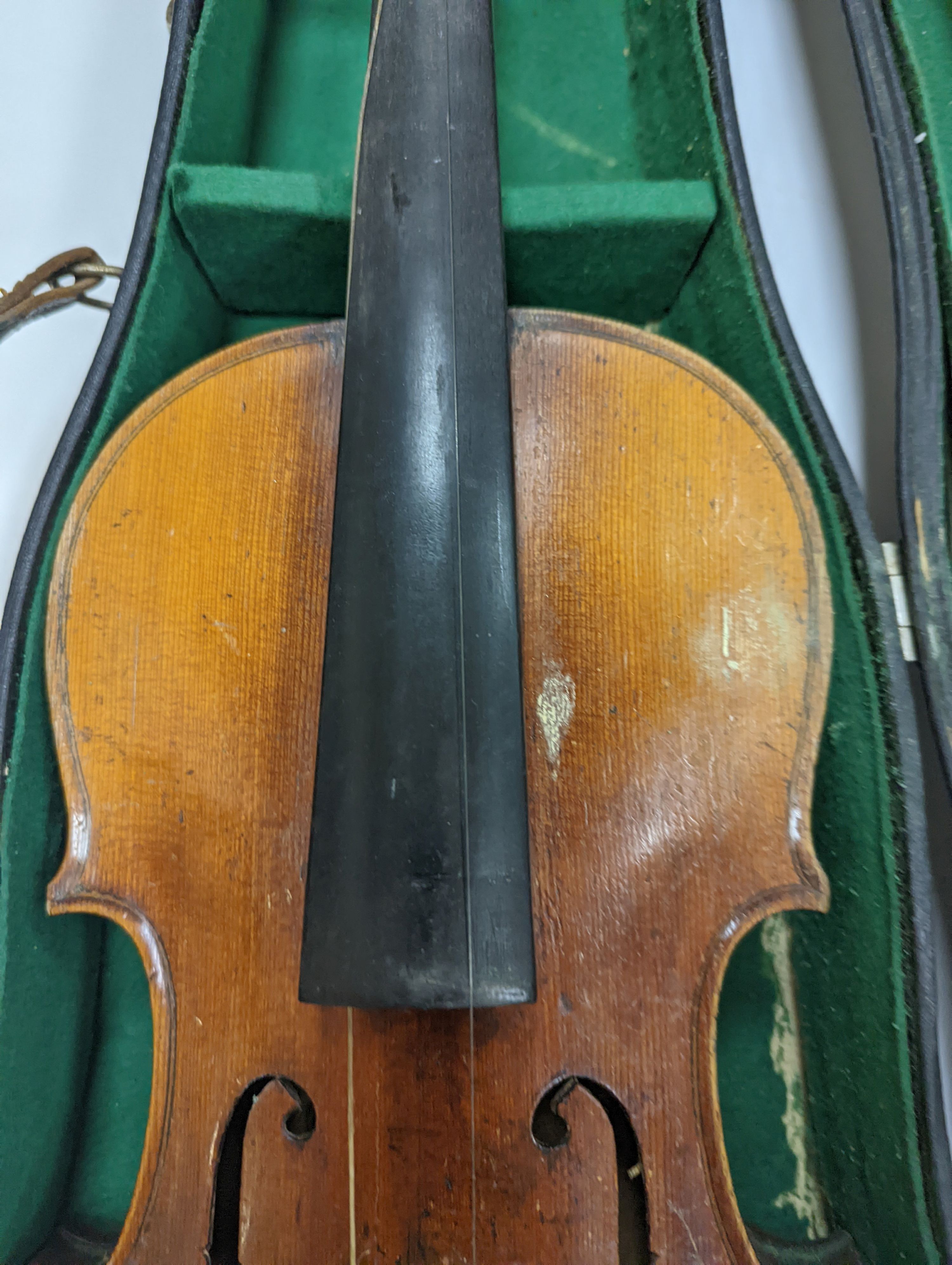 A 19th century German violin, cased with bow